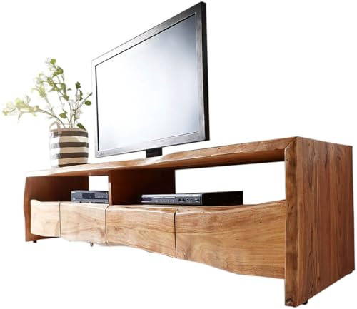 DELIFE Fernsehtisch Live-Edge Akazie Natur 230 cm 4 Schubkästen Baumkante Lowboard