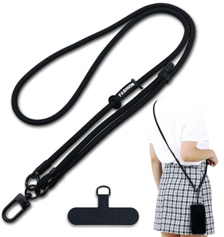 xiaoxiaozhijia Cordon para Móvil Universal,Colgar Movil Cuello Ajustable,Colgante para Movil Extraíble,Apto para Todas Las Fundas de Móvil (Negro)