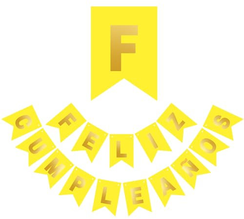 Pancarta Feliz cumpleaños Español Castellano Decoración fiesta cumple Banner colores Guirnalda Adorno cumple años (Amarillo)