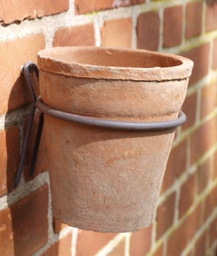 Generisch Blumentopf Ø 12,5cm Metall Wandhalter Aged Terracotta Landhaus Tontopf Pflanztopf Gartendeko (29)