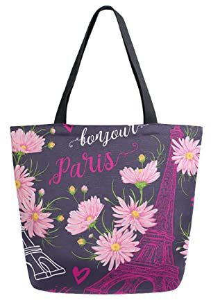 Strandtasche Pariser Eiffelturm Einkaufstaschen Hochwertige Canvas Tasche Aesthetic Stofftasche Für Mädchen Reise Einkaufen 40X50cm