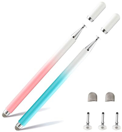 Twiller Disc Tablet Pen, 2 in 1Tablet Pen for All Tablets with Magnetic Cap, 2 pcs Stylus Touch Pen Mobile Phone Pen Compatible with iPhone, iPad, Samsung, Chromebook, etc Pink Blue