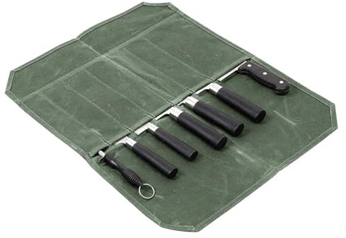 Sonew Waxed Canvas Knife Roll Bag, Portable Waterproof Canvas Chef Knife Bag with Separate Slots, Ideal for Camping and Kitchen Use (OD Green)
