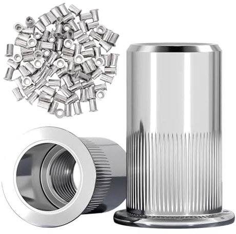 100 Stück M8 Aluminium-Nietmuttern, Edelstahl A2 V2A Hülsenmutter, Blindnietmuttern, Flachkopf-Gewindeeinsätze, Einnietmuttern für Metall,Stahl,Glasfaser,Kunststoff