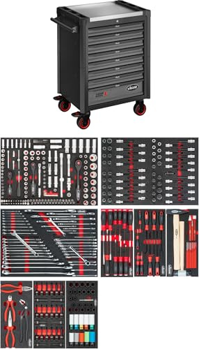 VIGOR Werkstattwagen Series L, mit Sortiment, V1901-X/376, 376-teilig | Länge 723 mm, Breite 459 mm, Höhe 1002 mm, 119000 g, 376-teilig , 8 Schubladen gesamt, Maße: 723 mm x 459 mm x 1002 mm