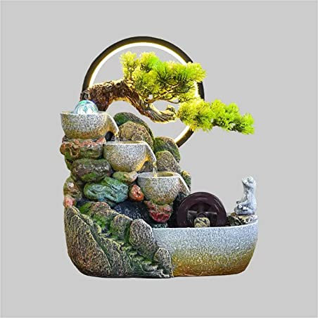 Fuente interior Cascada de fuente de escritorio de relajación interior, función de cascada interior de meditación Zen con bomba y niebla de agua, cascada iluminada for decoración de escritorio de dorm