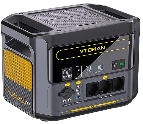 VTOMAN FlashSpeed 1500 Tragbare Powerstation - 1408Wh Solargenerator | 3x 1500W (3000W Spitze) AC Ausgang, 0-100% Schnellladung in 1 Std., LFP Powerstation für Outdoor, Camping, Wohnmobil, Notfall