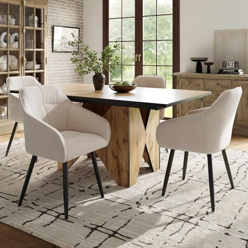 PUGSDRLY Table à Manger Moderne en Bois pour 4-6 Personnes - Table de Cuisine, Salon, Petit Déjeuner - Non Démontable, 138.5x80x75cm (Marron Clair - B)