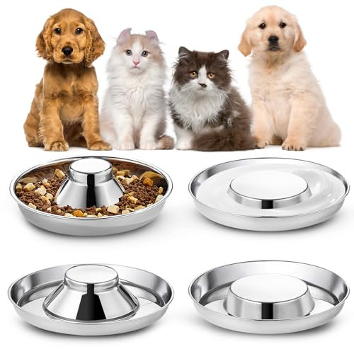 FALUCKYY Puppy Feeding Bowls,4PCS Bowl Slow Feeder Dog Bowl, Puppy Weaning Bowl Non-Skid Dog Food and Water Bowl,Metal Dog Bowls for Small Medium Large Dogs, Cat, Pets