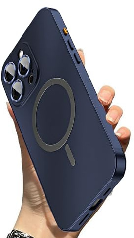 Magnetic Metal Snap-On for iPhone Case Style Meets Security, Magnetic Charging Anti-Collision Matte Protective Case 16/15/14 (Blue, 16Pro-max)