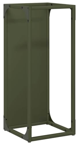 vidaXL firewood storage rack - olive green cold-rolled steel log holder - 25x25x60 cm - indoor/outdoor wood organizer