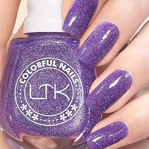 Holographic Nail Polish - Purple Glitter Nail Varnish - Long lasting & Quick Dry Sparkly Purple Nail Polish -High Glossy Shimmer Non Chip Nail Varnish No Need UV for Women Nail Art DIY