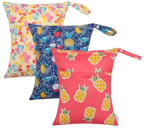 ALVA Baby 3L-ZM20A Stoffwindelbeutel, wasserdicht, wiederverwendbar, mit zwei Reißverschlusstaschen, Reisen, Strand, Pool, Kindertagesstätte, verschmutzte Babyartikel, Yoga, Turnbeutel für Badeanzüge