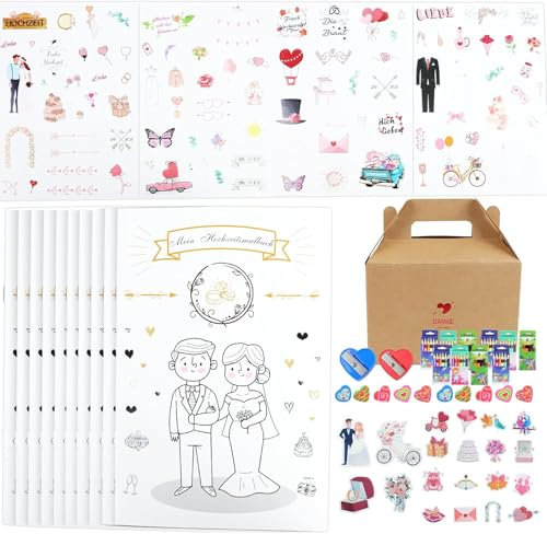 Hochzeitsmalbuch für Kinder,Malbuch Hochzeit 10er Set Ausmalbuch Zur Hochzeit mit Buntstifte Kindermalbuch Hochzeit Kinder Beschäftigung Spiele Gastgeschenk Hochzeit für Kinder Hochzeitsdeko