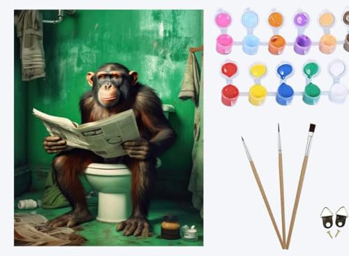 XIAOYOUQIAN Toilettes vertes pour singe chimpanzé,Diy Peinture au Numero pour Adulte, Peinture à l'huile numéro Kit débutant peinture à l'huile Wall art, 40X50Cm,sans cadre