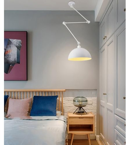 Chao Zan Verstellbare Deckenleuchte mit Schwenkarm, Industriedesign, Halbkugel-Lampenschirm, Geeignet für E27-Glühbirnen, für Esszimmer und Küche,Keine Glühbirne (Weiß)