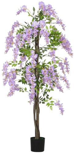 HOMCOM 180cm Ficus Artificial Tree, Fake Wisteria Tree in Nursery Pot, Indoor Greenery Tall Faux Floor Plant for Living Room Office Decor, Purple