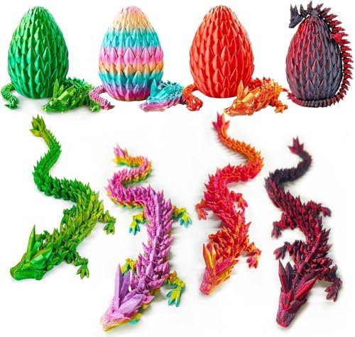 Merrwon 4PCS 3D Printed Dragon Eggs with Dragon Inside, 3D Printer Articulated Crystal Animals Fidget Toys and Decoration (4pcs A)