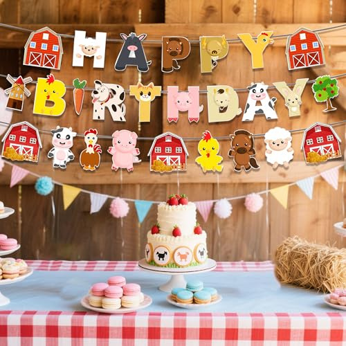 JeVenis Bauernhof Tier Partydekorationen Scheunenhof Banner Dekoration | Bauernhof Tier Partydekorationen Scheunenhof Banner Dekoration für Jungen und Mädchen Bauernhof Girlande Banner Happy