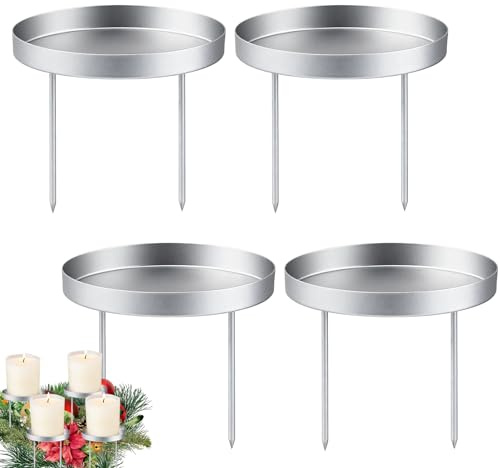 4 Stück Adventskranz Kerzenhalter, 8 cm Kerzenständer Silber, Adventskerzenhalter Metall, Kerzenhalter Stumpenkerzen, Stabkerzenhalter Kerzenteller für Adventsgirlande Christmas Decoration