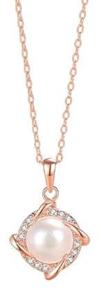 Beydodo Collana da donna in oro rosa 750 585 375, con ciondolo a forma di mulino a vento con perla e catena diamantata, in oro rosa, 45 cm, per donne e spose, Perla Diamante