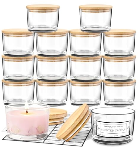 Vasmeiy 15 StüCk 140 ml KerzengläSer Zum Kerzen GießEn KerzengläSer Mit Deckel und Klebrigen Etiketten Kerzen GläSer Leer Zum GießEn Klarem GläSer fur Kerzens GießEn
