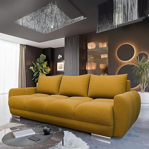 Agritrade AK Velour Fabric Sofa Bed Easy to Clean Upholstery Pull Out Bed Storage Bonell Springs Mustard - LOGO 3