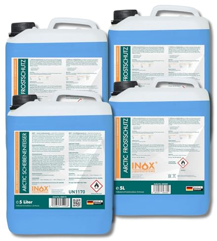 INOX Arctic Lot de 3 bidons de 5 l de protection antigel concentré jusqu'à -30 °C + 5 l de dégivrant pour pare-brise – Antigel pour voiture – Liquide lave-glace sans traces