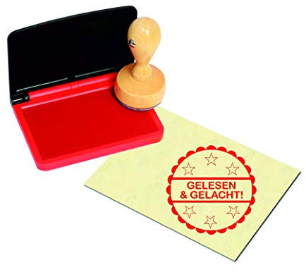 Stempel Gelesen und gelacht - inkl. Stempelkissen Rot - ca. Ø 40 mm