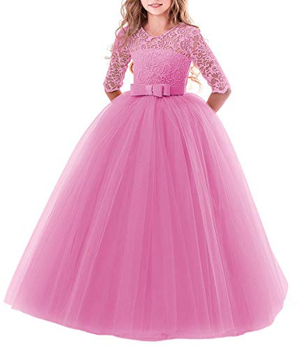 Ragazze Principessa Vestito Costume Abito da Cerimonia Nuziale con Fiocco Ricamato Abito Natale Bambina Abiti Eleganti Bambina Partito Eleganti Gonna Rossa Bambina Rosa corallo 11-12 Anni
