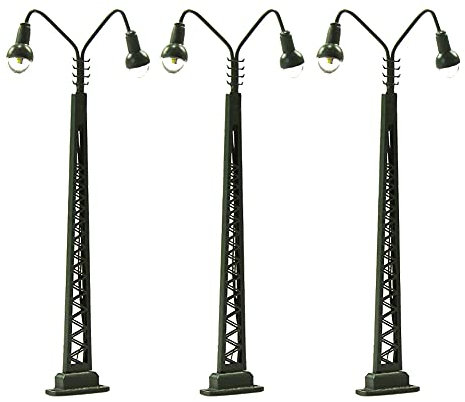 Evemodel 3 pezzi modellino ferroviario scala n 1: 160 lampioni a traliccio lampada a due teste 7,5 cm
