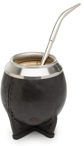 Yerba Mate Gourd Set with Stainless Steel Straw | Handmade Leather Yerba Mate Cup and Bombilla Set from Argentina - Beach Essentials - Idea for Gifts | Travel Cup Mate