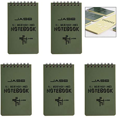 XLKJ 5 Stück Wasserdichte Notizblock, Pocket Notizbuch, Allwetter-Notizblöcke Spiralen Notizbuch für Outdoor-Aktivitäten(Armeegrün)