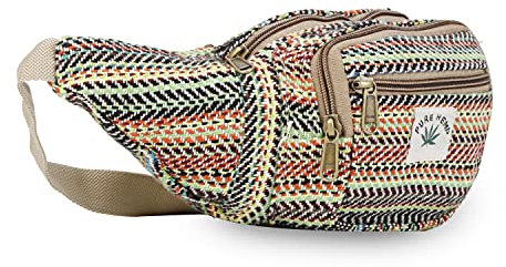 Hanf-Bauchtasche, verstellbare Taille und mehrere Taschen, Hüfttasche für alle Zwecke, Multi-12, Large