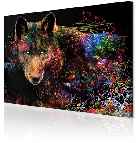 decomonkey Wandbilder Tiere Abstrakt 90x60 cm 1 Teilig Leinwandbilder Hund | Strukturleinwand, Holzkeilrahmen, Bild auf Leinwand, Kunstdruck, Wanddeko, Wohnzimmer, Wanddekoration, Bunt
