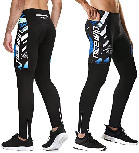 NICEWIN Radlerhose Fahrradhose Herren Lang mit Sitzpolster 4D Gepolsterte Radhose Atmungsaktiv Schnell Trocknend stoßfeste Elastisch Hosen,S,Blau