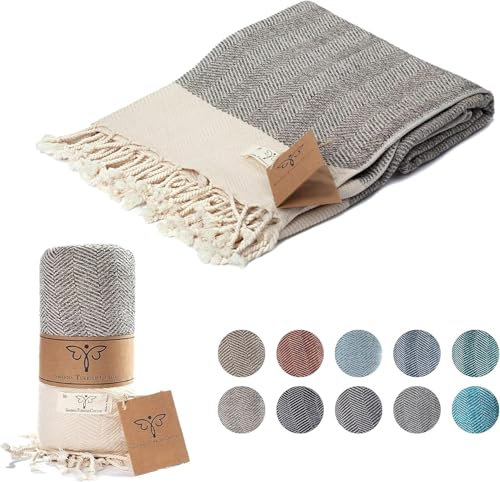 Smyrna türkische 100% Baumwolle Herringbone Kuscheldecke | Beste Qualität | Große 127x152cm kuschelige Decke | Hergestellt in der Türkei | Maschinenwaschbar |Premium Luxus Badetuch&Picknickdecke-Beige