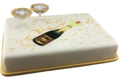 Cake Company Tortendekoration Geburtstag und Jubiläum | Motivtorte Sektflasche Alles Gute mit essbarer Sektfalsche aus Zucker und kleinen Champagnergläsern