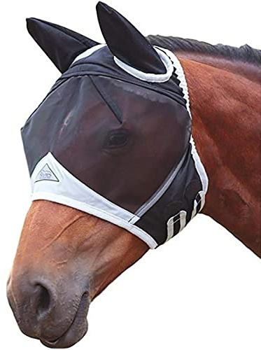 TopHomer Máscara antimoscas de malla fina con orejas, transpirable, antimosquitos, para caballo, color blanco y negro, talla S