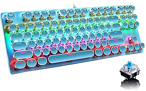 Ltvystore Teclado mecánico para juegos, estilo punk retro de 87 teclas, teclado retroiluminado con interruptor azul, antifantasma, cable USB, para PC, computadora de computadora, para juegos y oficina