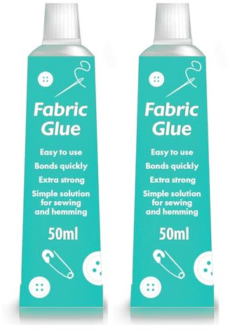 2pk 50ml Extra Strong Quick Bond Fabric Glue - Machine Washable, Textile Clothing Hemming No Sew Adhesive, Great for DIY, Craft Projects Permanent Bond for Clothing Repairs, 2 Fabric Glues