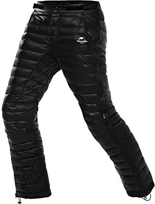 Naturehike Uomo Donna Piumini Pantaloni Bianchi Piumino D'Oca Pantaloni da Sci Caldi Cerniera Laterale, per Indossarli Rapidamente (Nero XL)