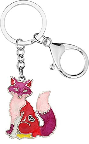 WEVENI Alliage Émail Cartoon Renard Porte-clés Charms Cute Bijoux pour Femme Filles Sac Portefeuille Voiture (Rose)