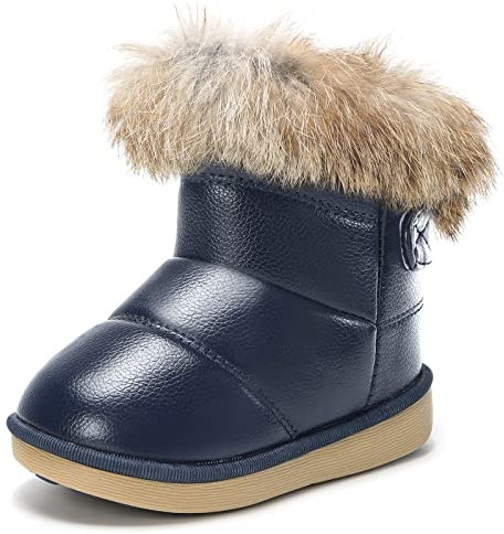 KVbabby Bambine e Ragazze Carino Stivali da Neve Morbide Fodera calda Stivali Scarpe di Cotone Piatto Pelliccia Stivali,blu,29 EU = produttore 30