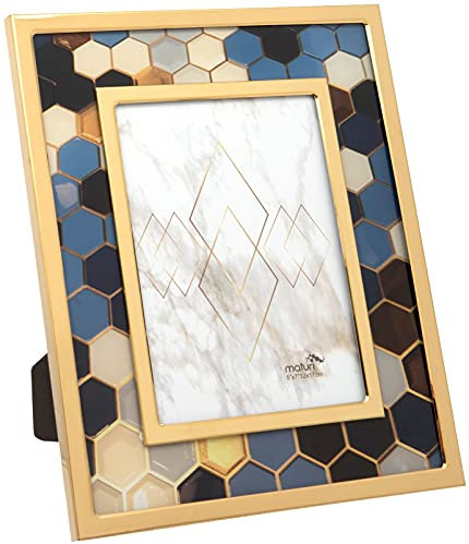Maturi Mehrfarbiger sechseckiger Fotorahmen aus Edelstahl – 13 x 18 cm