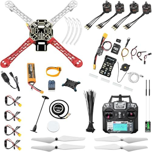 HAWK’S WORK F450 Drone Kit to build, Frame + Pixhawk + GPS + Power Module + ESC + Brushless Motor + Prop + Battery + RC Transmitter & Receiver + Accessory + Guild Book & Video (Set A)