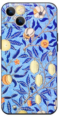 Berkin Arts Compatible with iPhone 13 Mini Premium Silicone Case Cover Patterns Cute Blue Flower Elegant Camera Protector Waterproof Come with Screen Protector (William Morris-Pomegranate Flower)