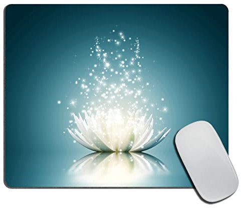 Magic Lotus Floral Mouse pad, Glowing Waterlily Floral Floating on Pond Water Artwork for Oriental Zen Spa Non-Slip Rubber MousePads for Office Home Laptop, 9.5x7.9x0.12 Inch
