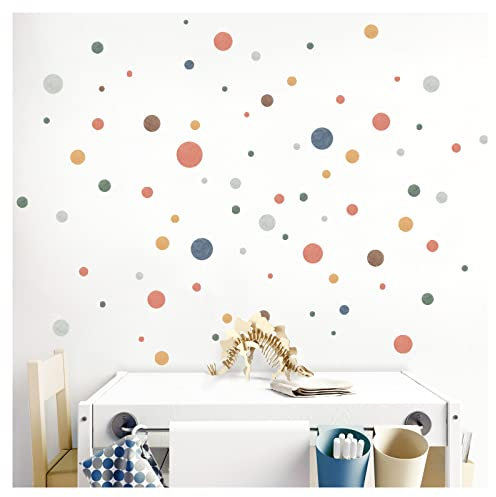 Little Deco 120 Punkte Wandsticker für Kinderzimmer Wandtattoo Kreise rot blau gelb Wandaufkleber Dots Pastell selbstklebend DL884-2