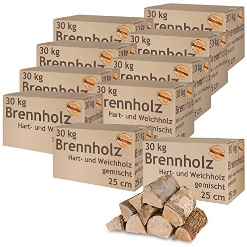 Brennholz Gemischt Kaminholz 300 kg Buche Eiche Birke Kiefer Fichte Holz Für Ofen und Kamin Kaminofen Feuerschale Grill Feuerholz 25 cm Wood Kammergetrocknet Flameup